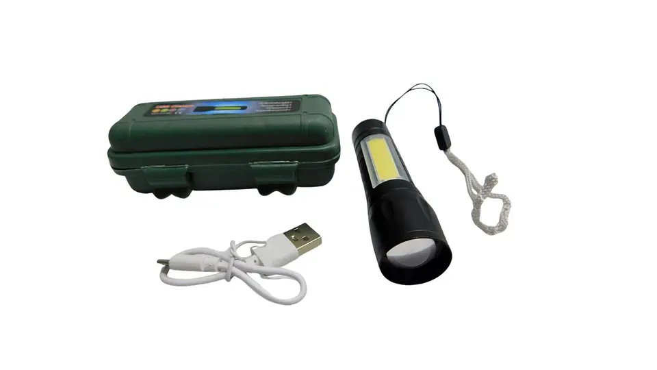 Linterna LED Recargable Con Estuche Verde Portátil 1