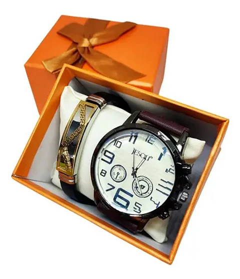 Reloj De Pulso Para Hombre + Pulsera Estuche Regalo Estilo