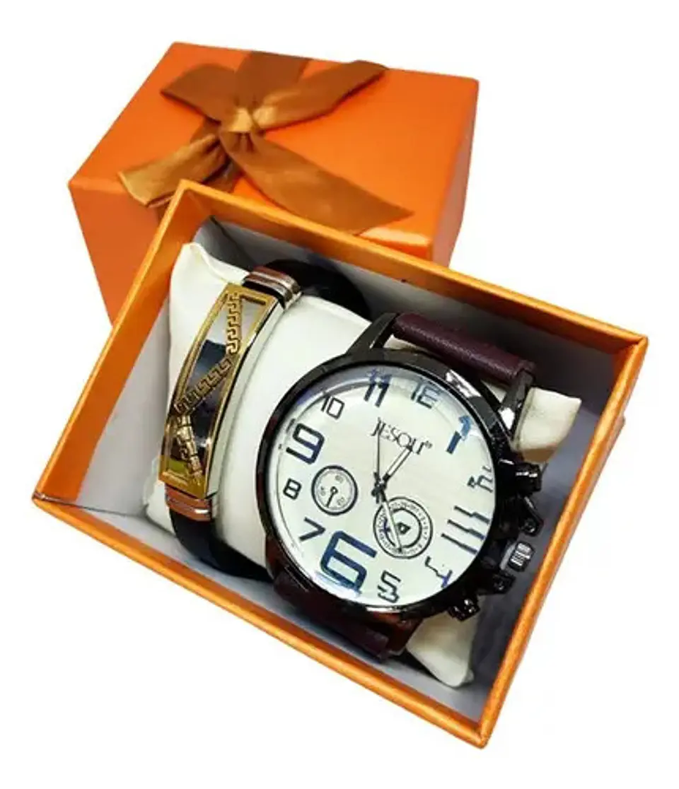 Reloj De Pulso Para Hombre + Pulsera Estuche Regalo Estilo 1
