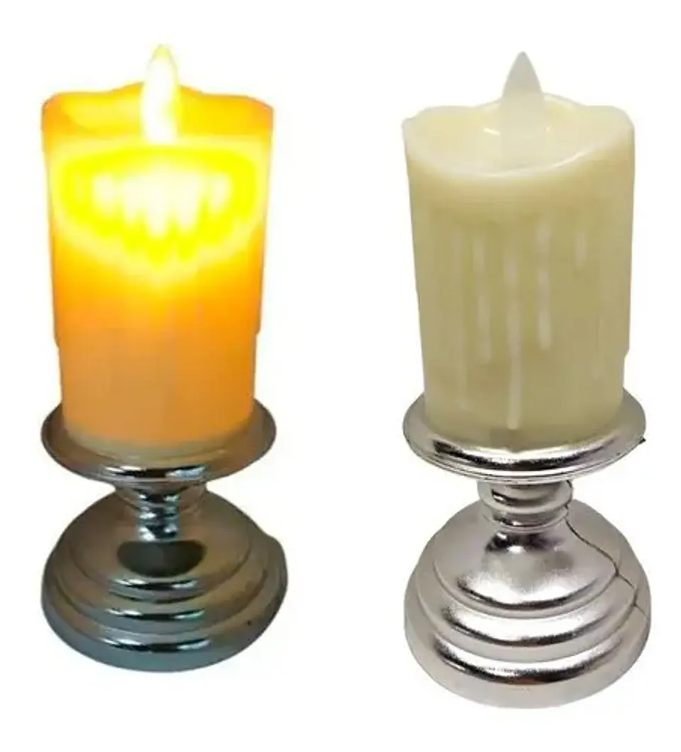 Vela Candelabro Decoración Veladoras Led Plateada  1