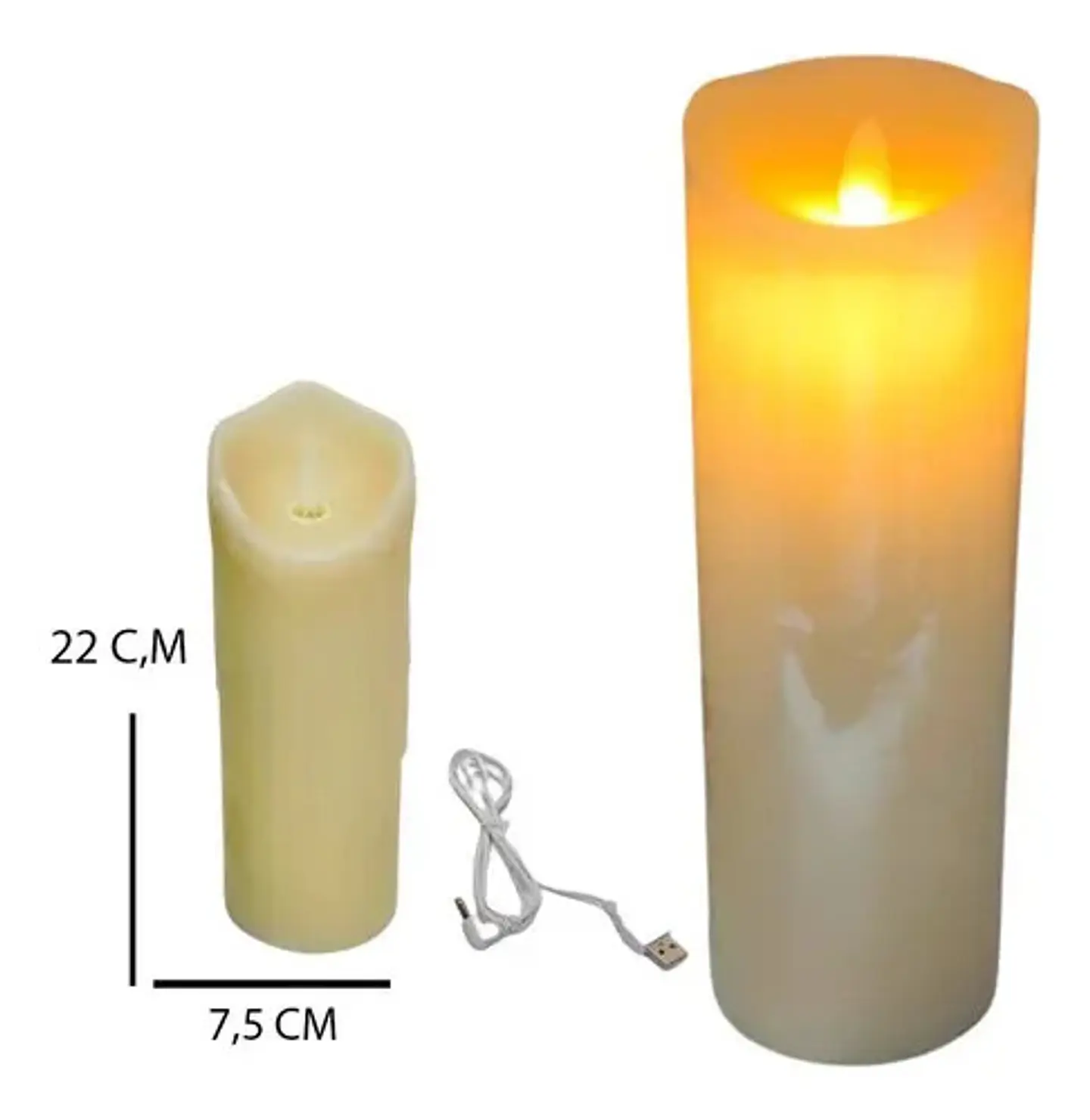 Velón Vela 22cm Parafina Chorreada Cable Usb Luz Led Pabilo  2