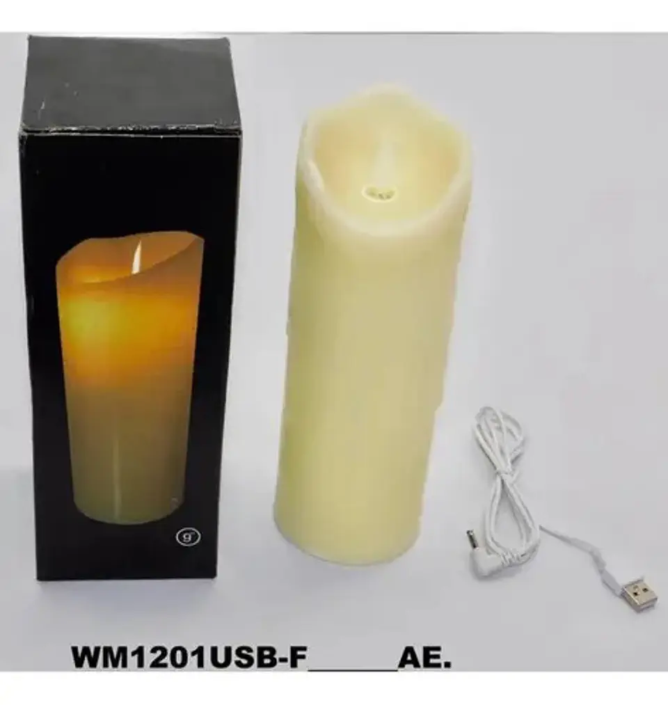 Velón Vela 22cm Parafina Chorreada Cable Usb Luz Led Pabilo  4