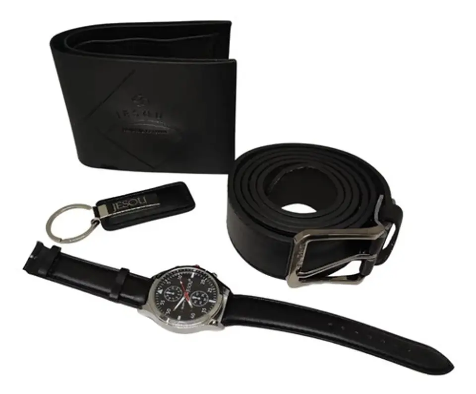 Set Para Hombre Billetera + Reloj +correa + Llavero  Estuche 2