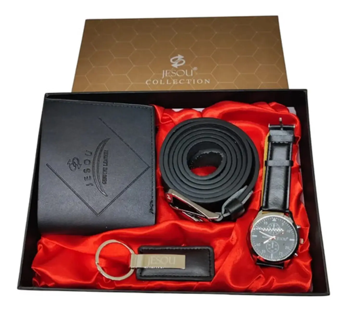 Set Para Hombre Billetera + Reloj +correa + Llavero  Estuche 3