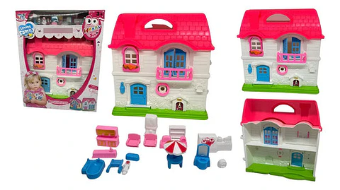 Casa De Muñecas Con Accesorios Regalo Niñas Rosado Plástico