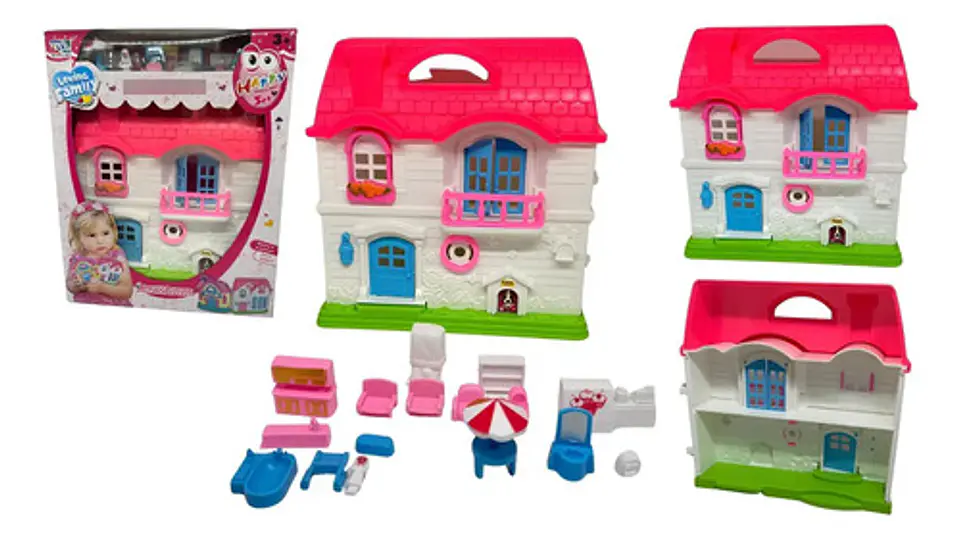 Casa De Muñecas Con Accesorios Regalo Niñas Rosado Plástico 1