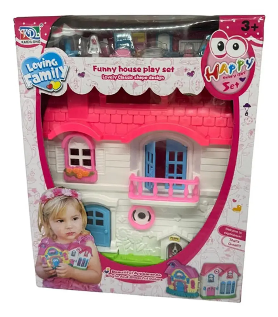 Casa De Muñecas Con Accesorios Regalo Niñas Rosado Plástico 2