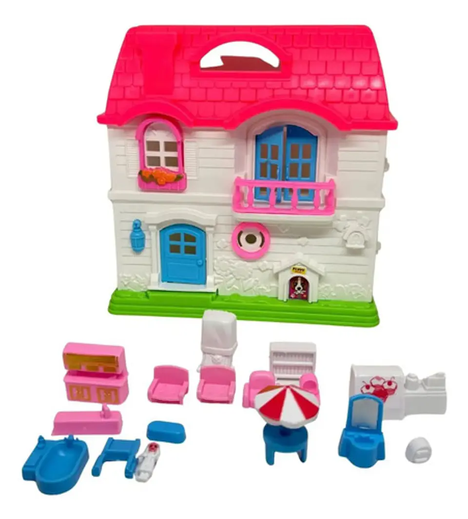 Casa De Muñecas Con Accesorios Regalo Niñas Rosado Plástico 4