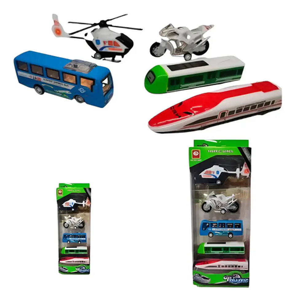 Set Tren Bala Carros De Impulso Helicóptero Moto Bus 1