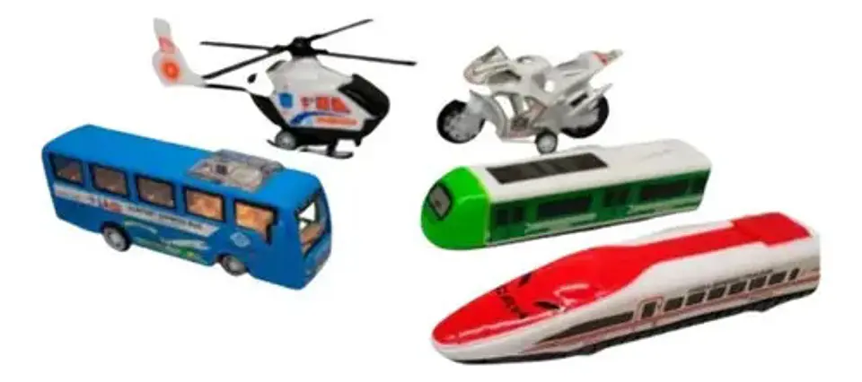 Set Tren Bala Carros De Impulso Helicóptero Moto Bus 3