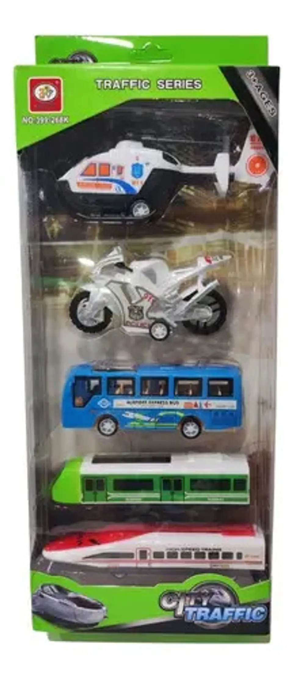 Set Tren Bala Carros De Impulso Helicóptero Moto Bus 4