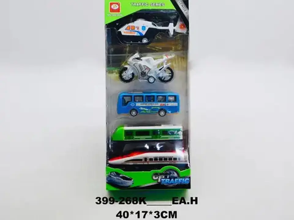 Set Tren Bala Carros De Impulso Helicóptero Moto Bus 5