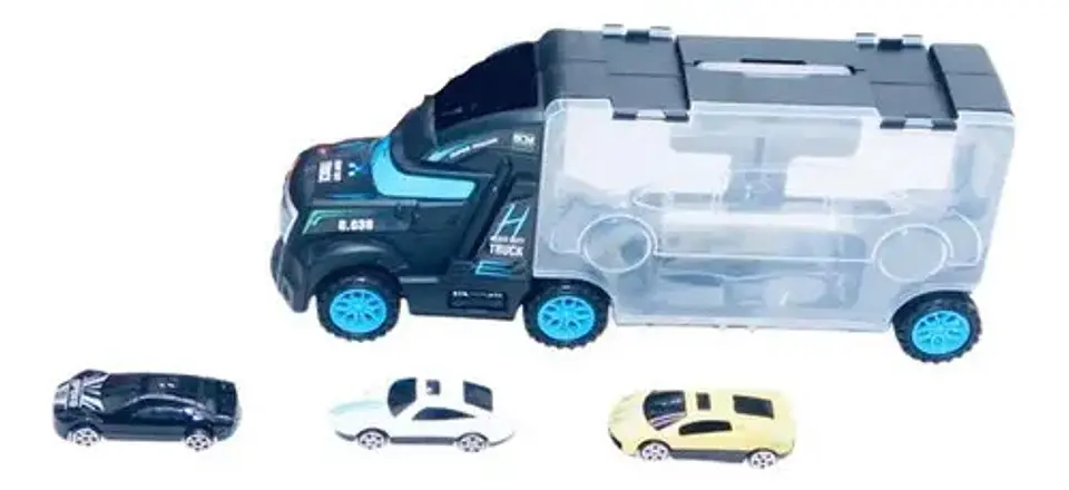Camion Mula Lanza Carros Tráiler Tres Vehículos Juguete  4