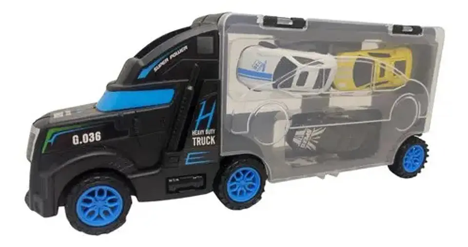 Camion Mula Lanza Carros Tráiler Tres Vehículos Juguete  7