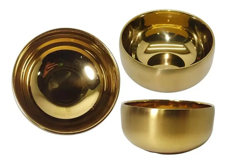 Bol Taza Vasija En Acero Dorada Brillante Utensilios Cocina  2