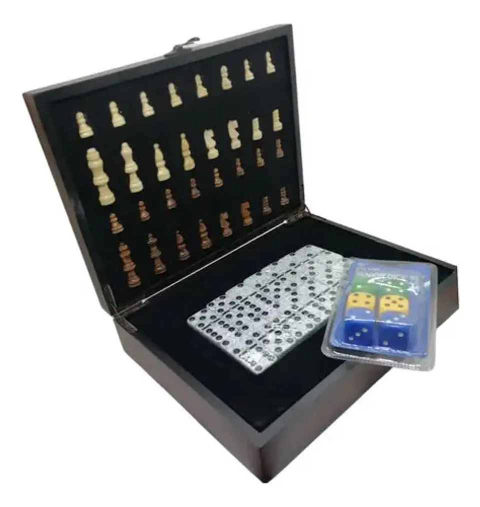 Ajedrez Tablero Madera + Domino + Dados  Juego De Mesa   1