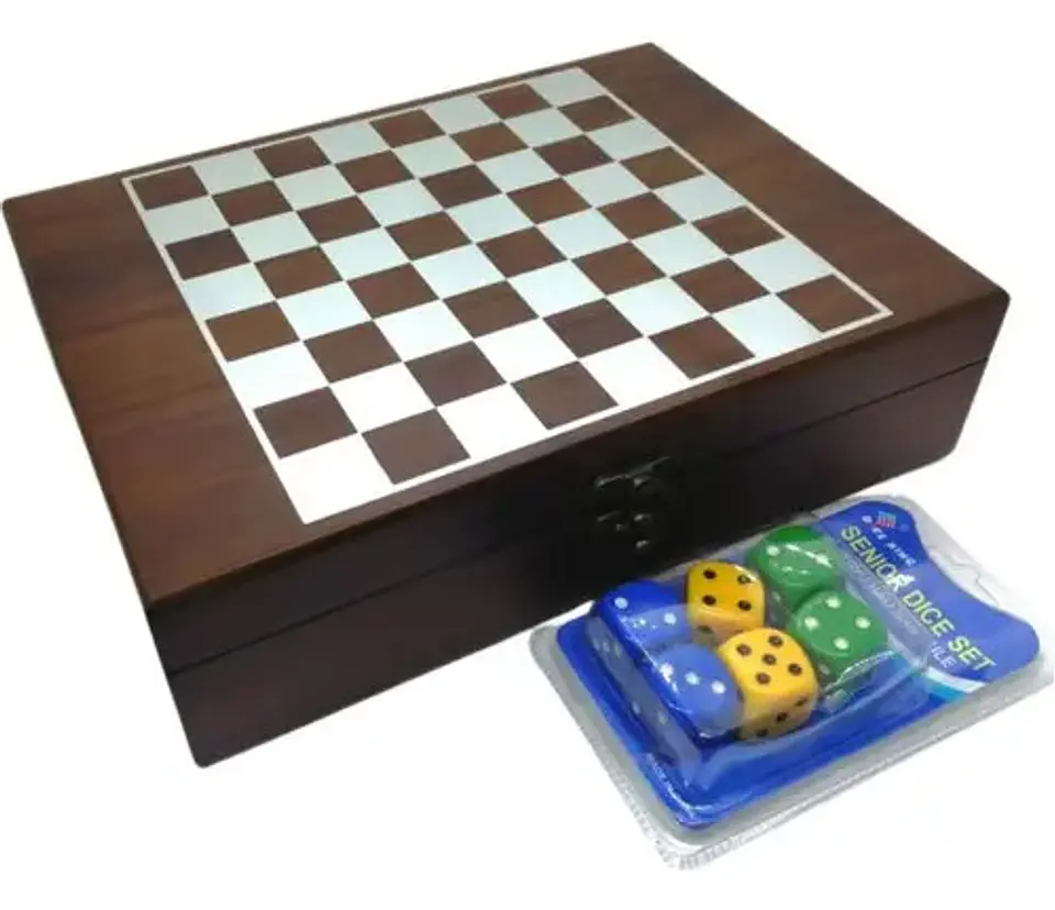 Ajedrez Tablero Madera + Domino + Dados  Juego De Mesa   2