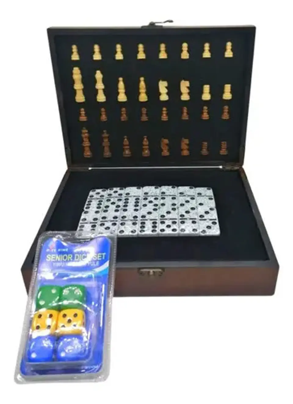 Ajedrez Tablero Madera + Domino + Dados  Juego De Mesa   3