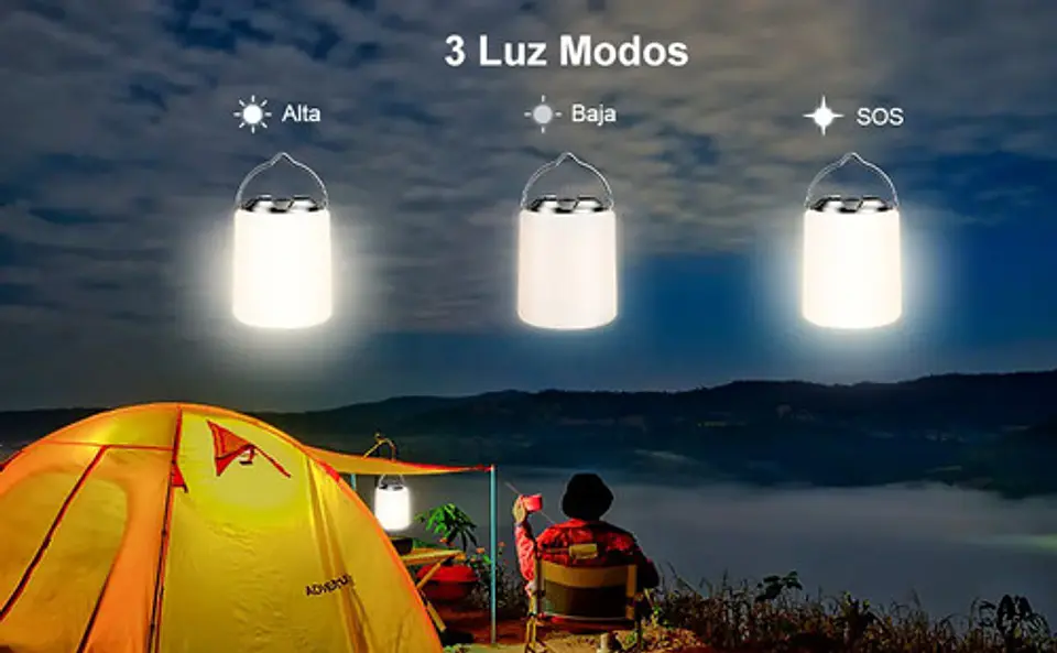 Linterna Portátil Acampar Ambiente 3 Luces  Iluminación Usb 4