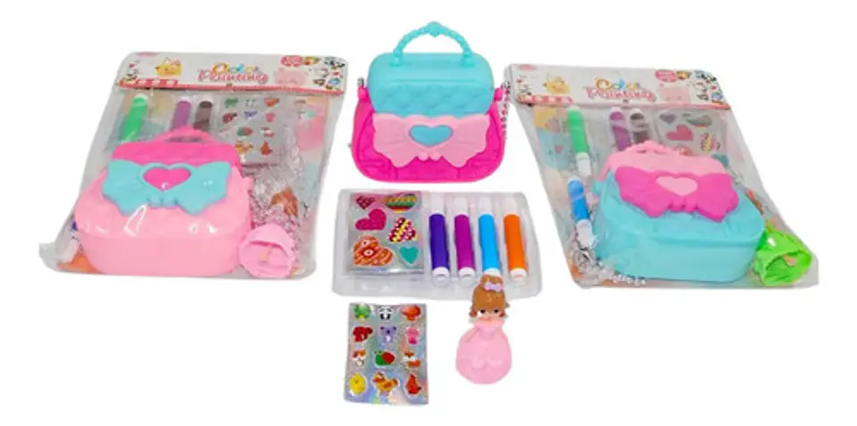 Kit Juguete Bolso Marcadores Estikers Muñeca Princesa 2