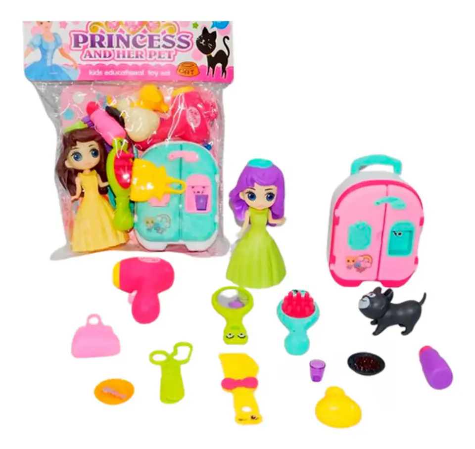 Kit Muñeca Con Accesorios Juguetes Armario Cepillo Bolso  1