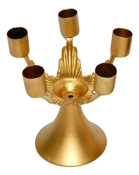 Candelabro Decorativo Para Cinco Velas Dorado Vela 