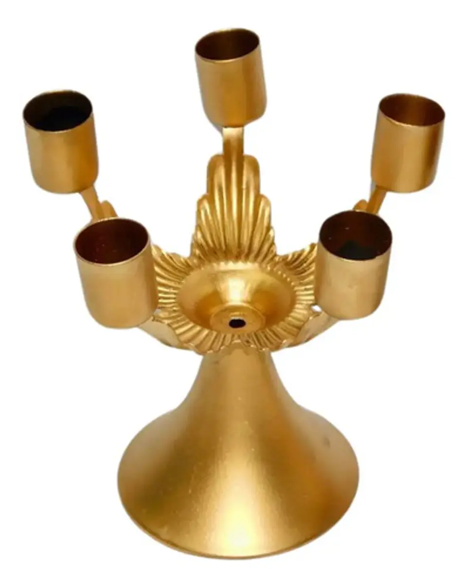 Candelabro Decorativo Para Cinco Velas Dorado Vela  1