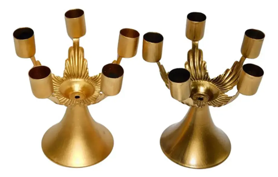 Candelabro Decorativo Para Cinco Velas Dorado Vela  2