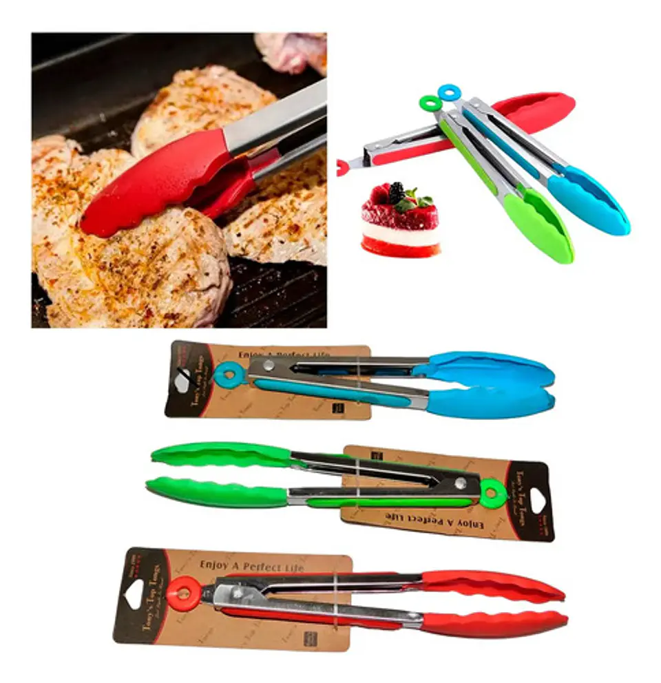 Pinza Silicona Acero Inoxidable Ensalada Carne Barbacoa 27cm 1