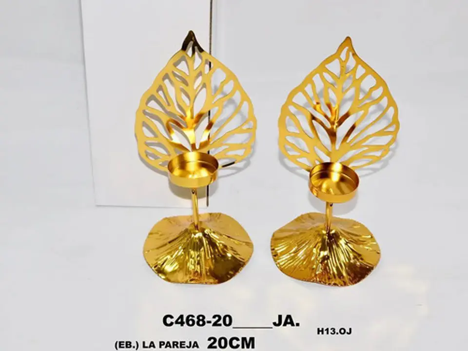 Candelabros Pareja Metálicos 20 Cm Vela Centro De Mesa Hoja  2