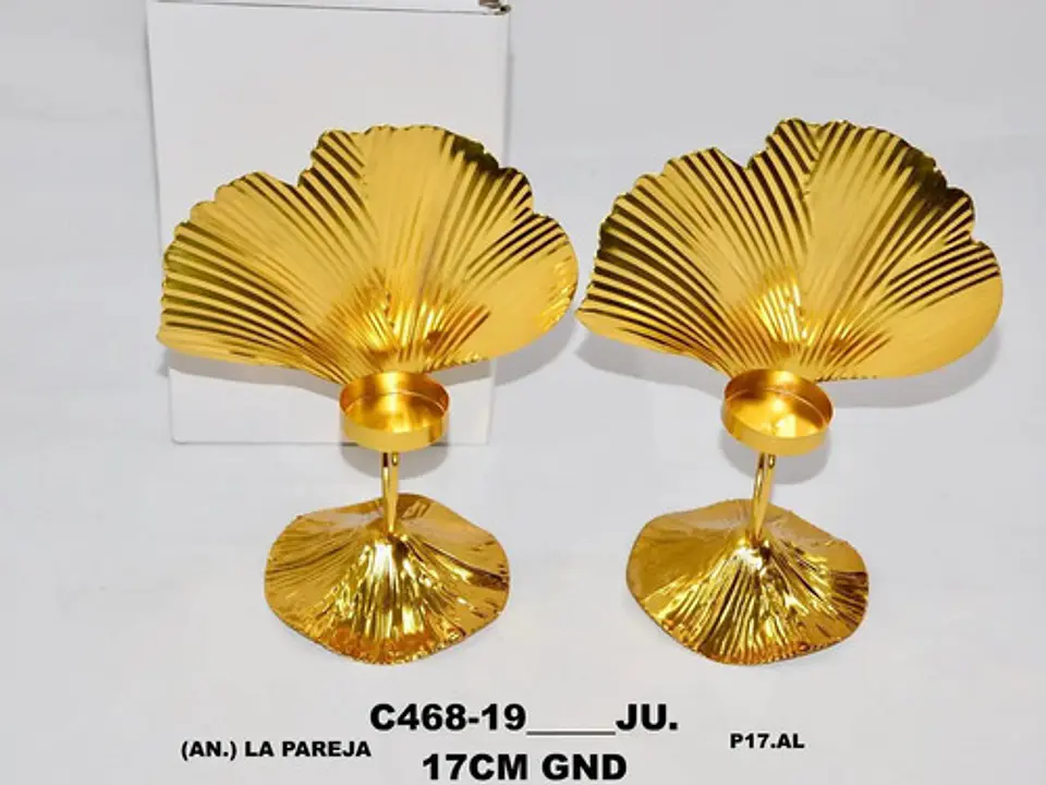 Candelabros Pareja Metálicos 17 Cm Vela Centro De Mesa Hoja  2