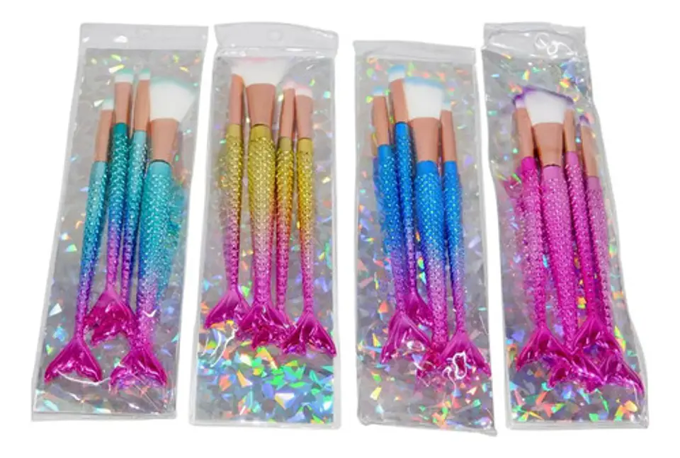 Set Brocha Pincel Sirena Set Maquillaje X 4 Und Mujer Dama  3