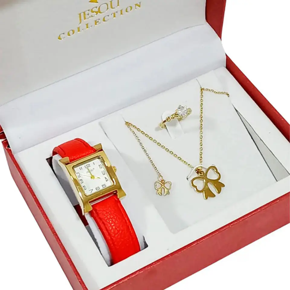 Estuche Reloj Cadena Anillo Regalo Belleza Mujer Dama 1