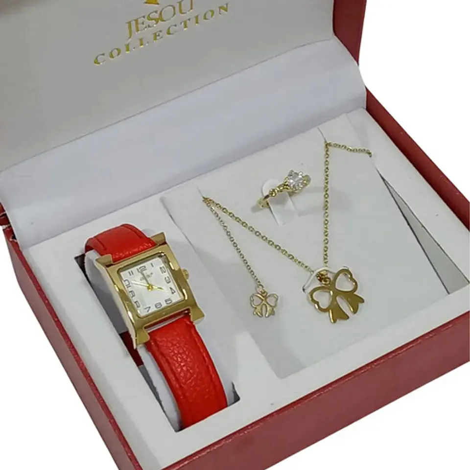 Estuche Reloj Cadena Anillo Regalo Belleza Mujer Dama 2