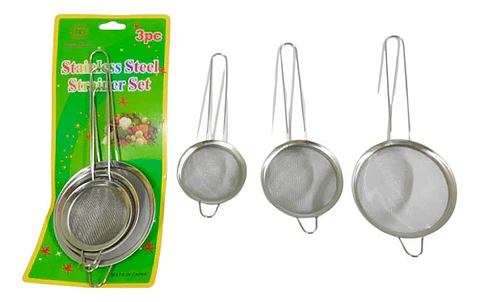 Coladores Metálicos X3 Und Gris Utensilios Cocina Repostería