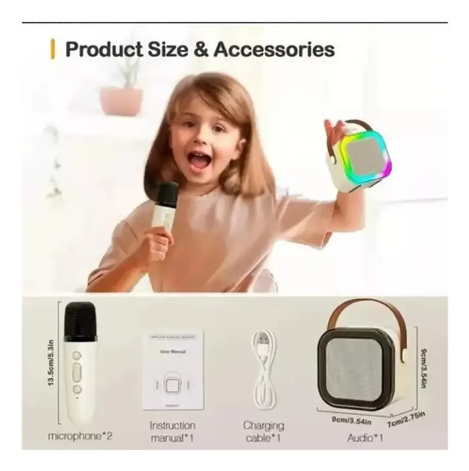 Radio Parlante Bluetooth Karaoke Luz Led Mic Inalámbrico 7