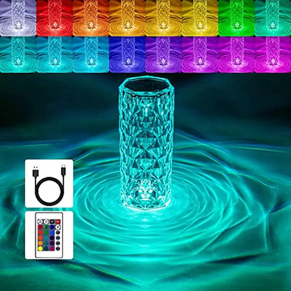 Lámpara Mesa Efecto Cristal Regulable 16 Colores  4