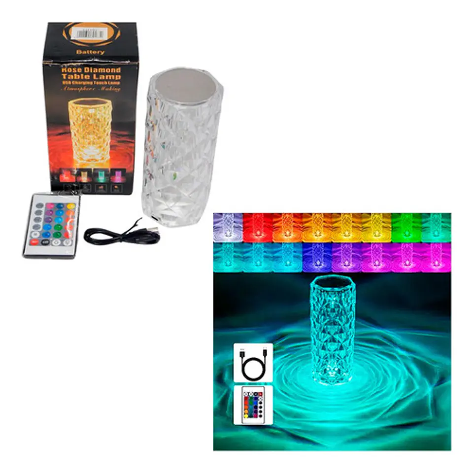 Lámpara Mesa Efecto Cristal Regulable 16 Colores  5
