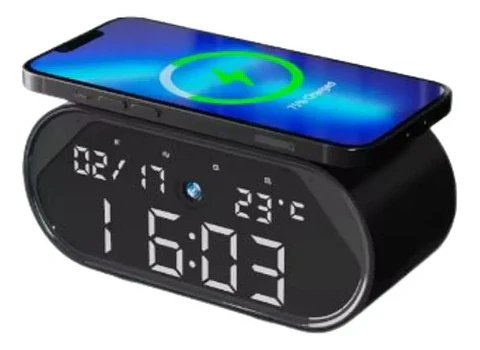 Reloj Despertador Cargador Inalámbrico Termómetro Rápida 
