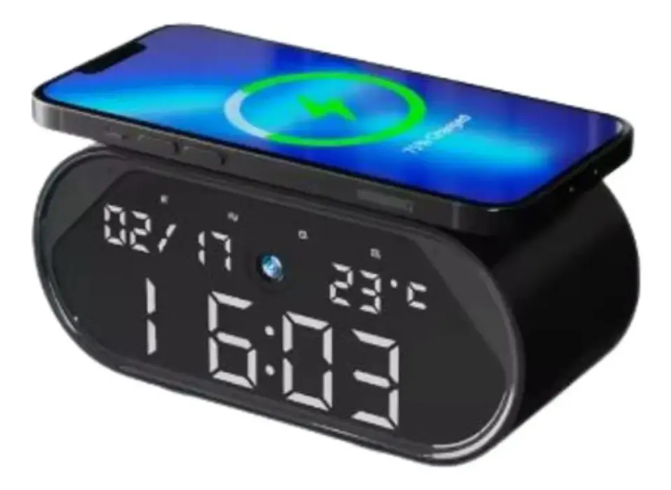 Reloj Despertador Cargador Inalámbrico Termómetro Rápida  1