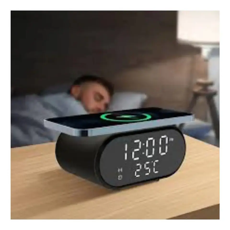Reloj Despertador Cargador Inalámbrico Termómetro Rápida  6