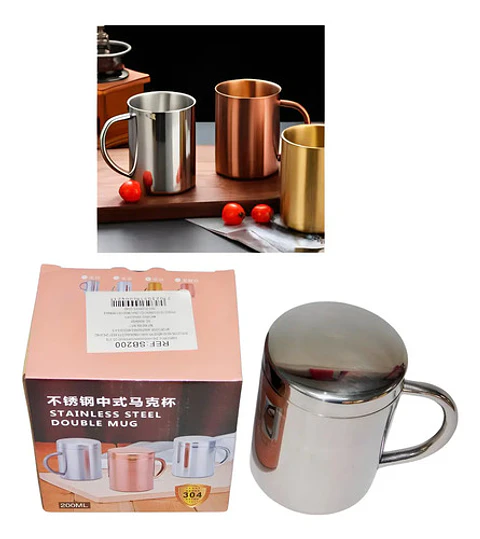 Taza En Acero Inoxidable Vaso Tapa 200ml Utensilios Cocina 