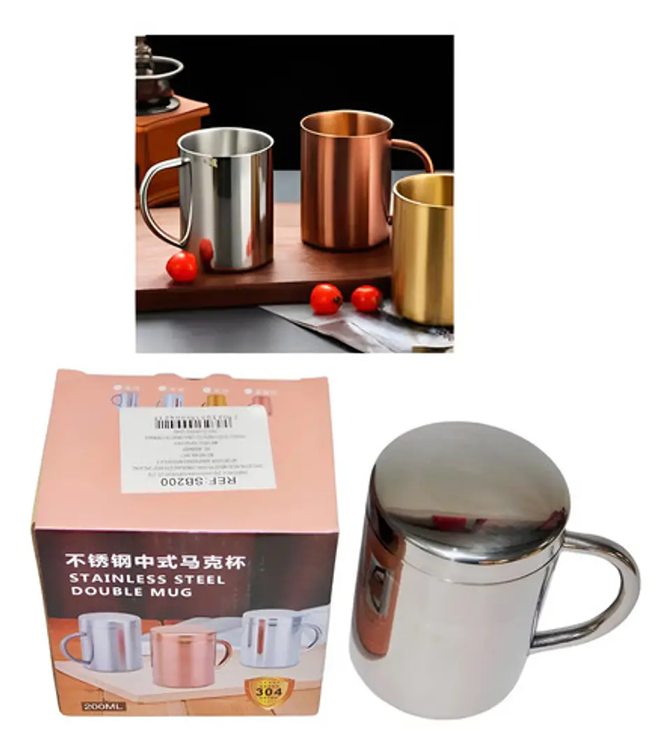 Taza En Acero Inoxidable Vaso Tapa 200ml Utensilios Cocina  1