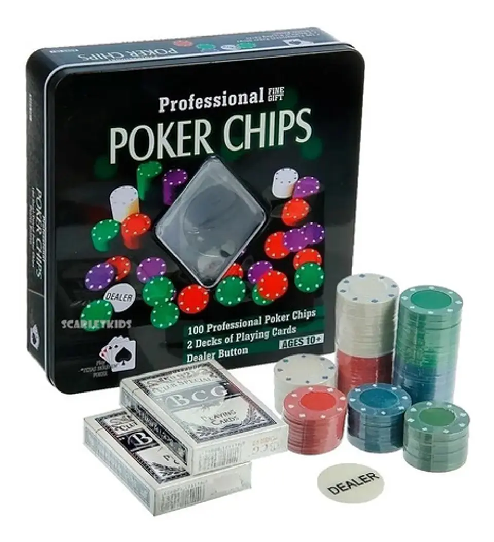 Set Póker Poker Chips 100 Fichas Numeradas + 2 Mazos + Dealer 2