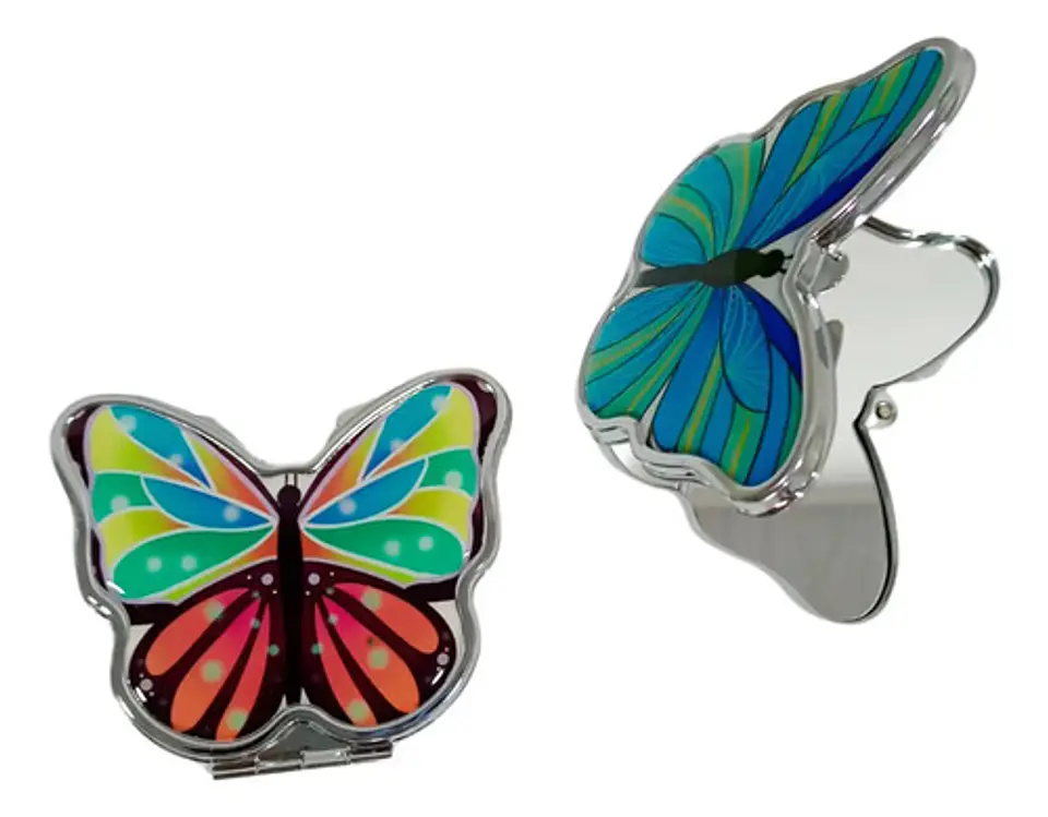 Espejo Mariposa Plateado Con Aumento Portátil De Bolsillo 5