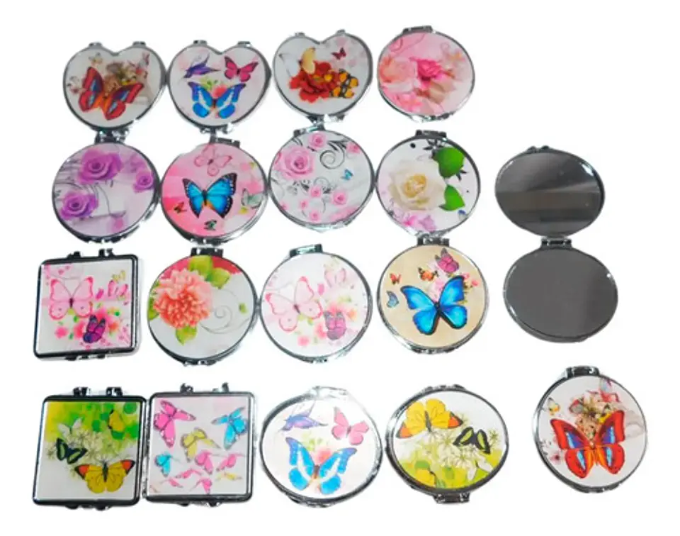 Espejo De Bolsillo Cuadrado Redondo Corazón 3und Mariposas  1