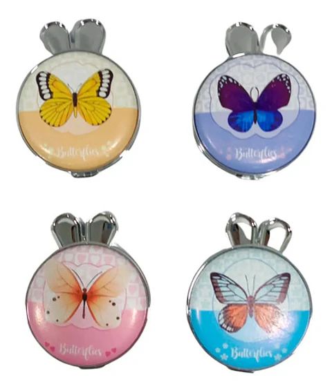 Espejo Redondo Mariposas Aumento Portátil De Bolsillo