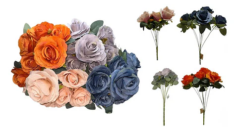 Matas Rosas Colores Vivos Flores Artificiales 42cm 