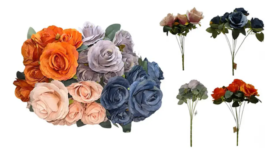 Matas Rosas Colores Vivos Flores Artificiales 42cm  1