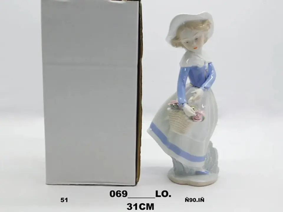 Estatuilla Dama Elegante  Porcelain Girl With Flower 30x16cm 3